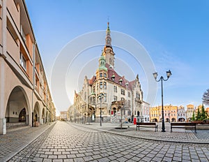 Jawor, Poland. View of Rynek square with historic building of Town Hall