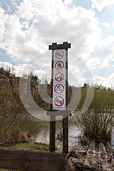 Jaworzno, Poland, April 21, 2023: Prohibition signs in Grodek Park in Jaworzno, Poland