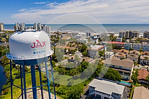 Jax Beach water tower shot with aerial drone