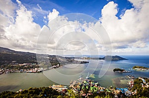Jayapura Harbor and the landscape of Jayapura City, Papua, Indonesia, seen from a height