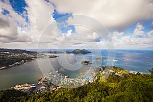 Jayapura Harbor and the landscape of Jayapura City, Papua, Indonesia, seen from a height