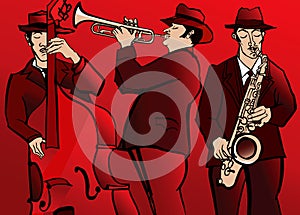 Jazz band with bass saxophone and trumpet