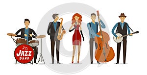 Jazz band. Blues music, musical festival concept. Cartoon vector illustration