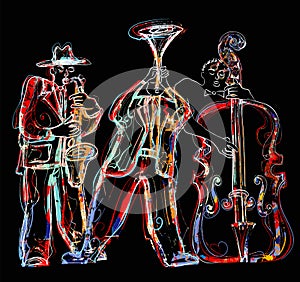 Jazz band with saxophone, trumpet and double-bass