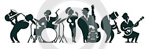 Jazz band silhouettes vector colorful illustration