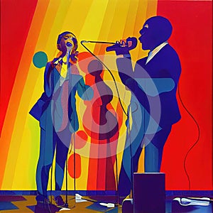 a jazz band singing, abstract pop art poster illustration, ai generated image