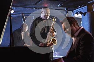 Jazz band on stage group portrait