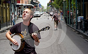 Jazz Banjo Player on Bourbon Street in New Orleans