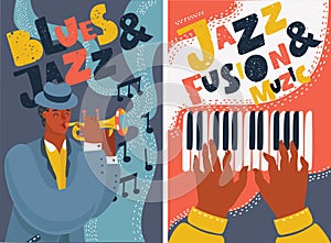 Jazz and blues music festival colorful posters