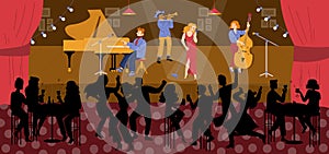 Jazz club with music band on stage