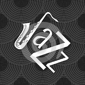Jazz concept. Vinyl record and word Jazz. Letter J - saxophone. Seamless pattern