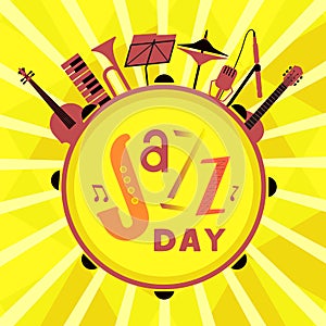 Jazz Day colorful icon with music instruments