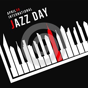 Jazz Day poster of piano as city buildings