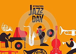 Jazz Day poster of retro music band instruments