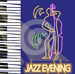 Jazz Double bass, contrabass player. Colorful abstract vector illustration for jazz poster.