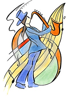 Jazz female saxophonist in blue