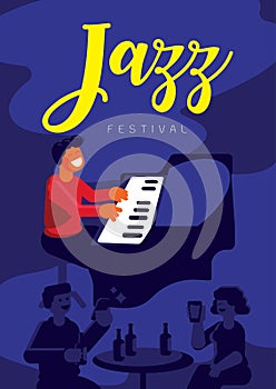 Jazz festival with pianist in jazz pub