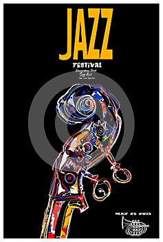 Jazz festival poster with scroll of double-bass