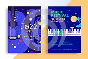 Jazz festival poster with trumpet, guitar, piano