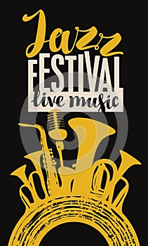 Jazz festival poster with wind instruments and mic