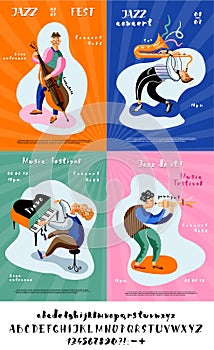 Jazz festival retro vector posters set