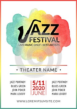 Jazz festival vector background poster. Flyer design music template. Musical festival event flyer