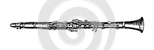 Jazz flute. Vector illustration classical wind trumpet. Musical instrument in doodle outline style. Hand drawn