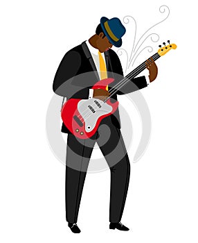 Jazz guitarist in hat with musical instrument