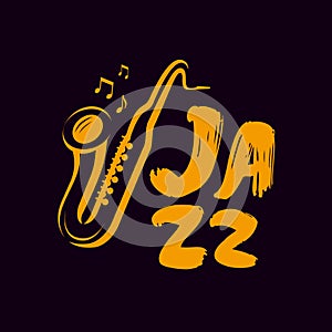 Jazz logo or label. Live music, saxophone, blues symbol. Vector illustration