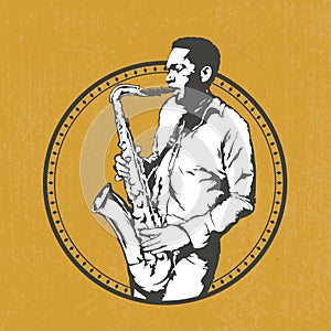 Jazz man plays the saxophone, vector illustration