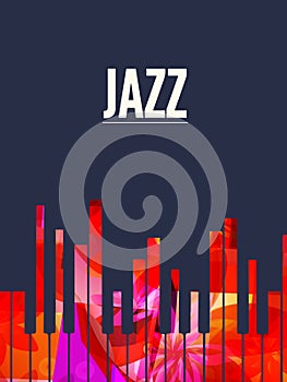 Jazz music background with colorful piano keys vector illustration. Artistic music festival poster, live concert, creative banner