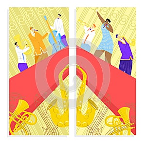 Jazz music concert, posters or flyers template, vector illustration design. Art musical event, retro party or 80s disco