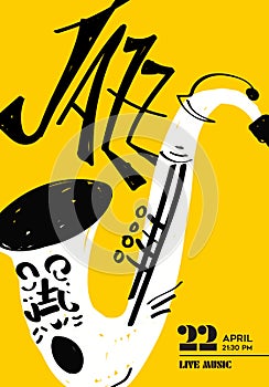 Jazz music doodle saxophone art poster template