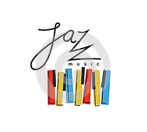 Jazz music emblem or logo vector flat style illustration isolated, grand piano logotype for recording label or studio or musical