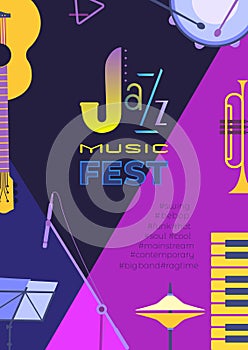 Jazz music fest flat color vector poster template