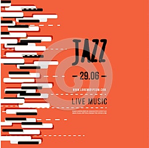 Jazz music festival, poster background template. Keyboard with music keys. Flyer Vector design