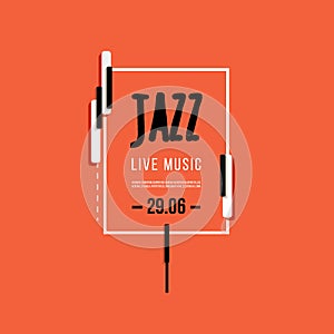 Jazz music festival, poster background template. Keyboard with music keys. Flyer Vector design