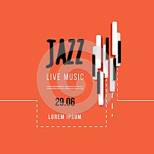 Jazz music festival, poster background template. Keyboard with music keys. Flyer Vector design