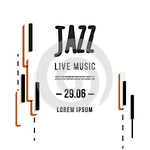 Jazz music festival, poster background template. Keyboard with music keys. Flyer Vector design