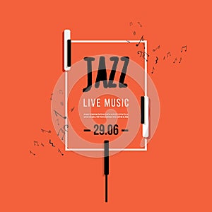 Jazz music festival, poster background template. Keyboard with music keys. Flyer Vector design