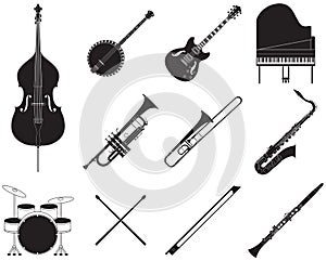 Jazz music instruments set