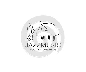 Jazz Music Logo Template. Saxophonist and Pianist Vector Design