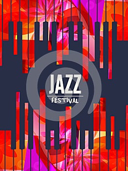 Jazz music promotional poster with piano keyboard vector illustration. Colorful music background with piano keys, music show, live