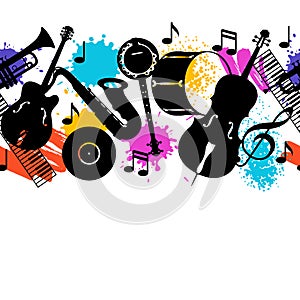 Jazz music seamless pattern with musical instruments