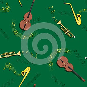 Jazz music seamless pattern with musical instruments