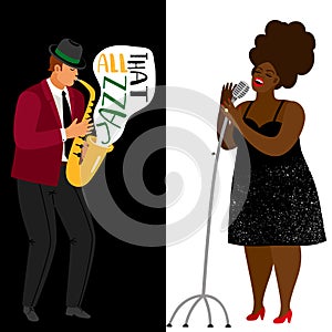 Jazz musician and afroamerican singer vector banners template