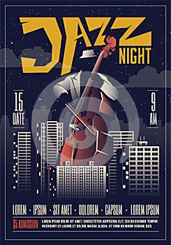 Jazz night party or live concert or live music event flyer template. Jazz music poster concept. Vector illustration