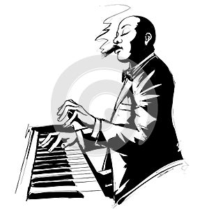 Jazz pianist in black and white