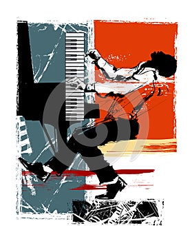 Jazz pianist on a grunge background