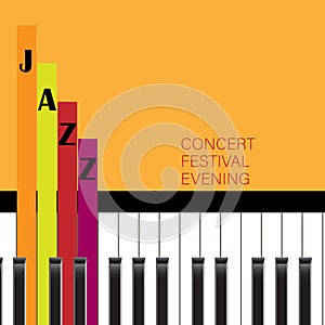 Jazz piano concept on bright yellow background. Vector illustration. Concept for creating a cover, poster, banner